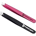 Tweezer Guru 2-Pack Slant Tip Stainless Steel for Eyebrows - Professional Precision Tweezing for Facial Hair