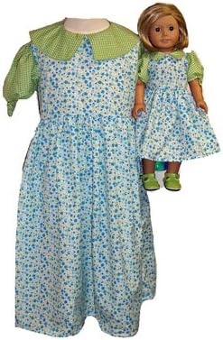 Matching Girls Dolls Clothes Blue Green Dress Size 5
