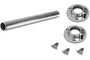REJS Chrome Plated Metal Round Tube - 25mm Diameter, Choice of Length Free Pair of Rail End Supports & Free Screws (900mm)