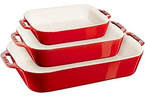 STAUB Ceramique - Set di 3 piastre rettangolari in ceramica, per forno e casseruola, adatto al forno, al congelatore - Ciliegia