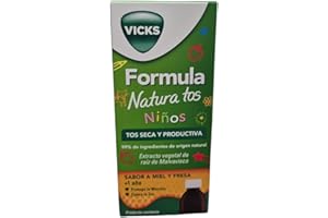 Vicks Formula Natura Tos Niños,140 ML [Tos seca y productiva] [Con extracto vegetal de Raíz de Malvaísco] [99% ingredientes de origen natural] [Protege la Mucosa] [Sabor Miel y fresa]