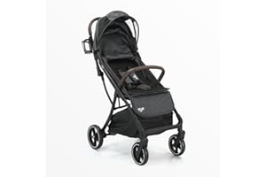 KIDDIES KINGDOM Aya EasyFold Compact Stroller - Suitable from Birth up to 4 Years, 5 Point Harness, AutoFold, Cupholder & Raincover Included - Stone Grey