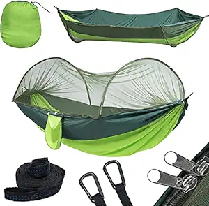 kartfury Camping Hammock with Mosquito Net,1/2 Person Outdoor Travel Hammock Lightweight Nylon Portable Hammock for Camping Hiking Backpacking,Travel, Beach (Green)