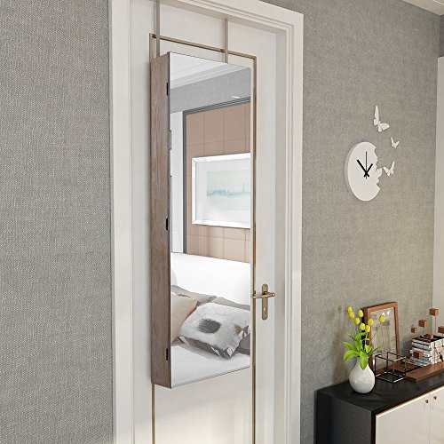 SONGMICS Espejo joyero colgante para pared/puerta Organizador de bisuterías con LED Color natural JBC29Y