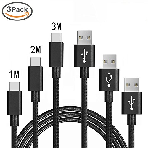 USB Type-C Kabel Nylon-lebenslange Garantie-TUOYA USB-C Ladekabel auf USB3.0 mit Nylon, Daten & Lade Type-C Datenkabel mit Aluminium Stecker für Samsung Galaxy S8 / S8 Plus, LG G5, Lumia 950xl/950, Nexus 5x/6p, OnePlus 3, und andere Type-C unterstützte Geräte (3pack-1m+2m+3m, Schwarz)