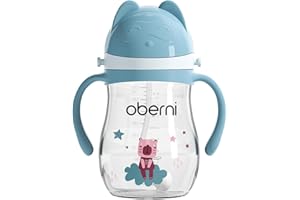 Oberni Tritan Drinking Cup, 270 ml Drinking Bottle for Toddlers from 12 Months, Leak-Proof Drinking Cup, BPA-Free, Drinking Cup with Handles and Straps, Blue, Pack of 1