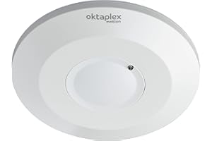 ‎OKTAPLEX MOTION Oktaplex Ida Decken-Bewegungsmelder flach 360° Hochfrequenz-Sensor 2-16m Reichweite 230V Präsenzmelder weiß mit Dämmerungssensor
