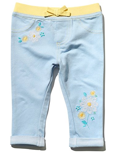 M&Co Baby Girl Light Denim Look Cotton Rich Full Length Turn Up Slim Fit Floral Embroidered Jeggings Light Denim 2/3 Yr