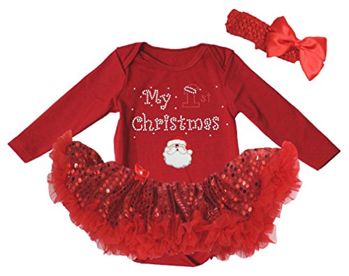 My 1st Christmas Baby Dress Santa Claus Red L/s Bodysuit Sequin Tutu Nb-18m (6-12month)