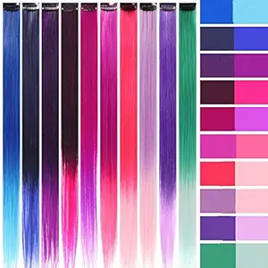 Seedware - 10Pcs Colored Clip in Hair Extensions 22 Inch Heat-Resistant Synthetic straight Hair Extensions for Women Girls Kids Gift Multi-Colors Party Highlights Clip in Synthetic Hairpiece