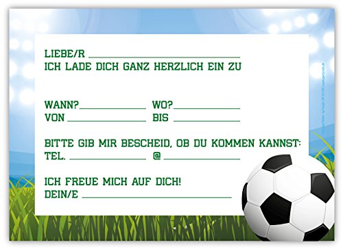12 Lustige Einladungskarten im Set für Kindergeburtstag Emoji Smiley Fussball Party für Jungen Mädchen Kinder Partyspiele Karten Tor Kicken Stadion witzig - 4