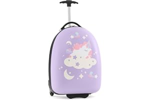 COSTWAY Kids Suitcase, 18L Carry-On Luggage with 2-Level Aluminum Handle, Wheeled Travel Case Hand Bag for Boys Girls (Purple)