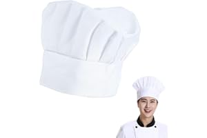 Zhjuju Chapeau de Chef,Toque de Cuisinier Chapeau de Chef de Cuisine Toque de Chef Unisexe Chapeau de Cuisine Réglable Élastique Chapeaux De Cuisine pour Homme et Femme Blanc