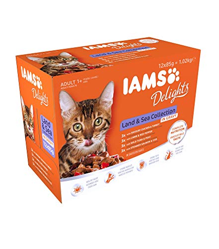 IAMS Terre/Mer Land/Sea Collection Nourriture Humide en Sauce pour Chat Adulte Toutes Les Races 12 Sachets x 85 g