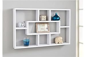 spot on dealz® Floating Shelf Wall Shelves for Bedroom Wall Mounted Bookcase Hanging Shelves Bookshelf Book Shelves for Living Room Display Wooden Multi Compartment Shelving Unit White