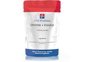 VITA PHARMA Choline + Inositol 1000mg 120 Tablets - Helps Weight Loss, Brain and Memory Functions, Liver & Detox Support, Cellular Health