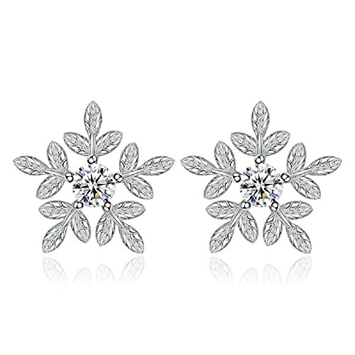 Crystalline Azuria Women 18 ct White Gold Plated Round White Crystals from Swarovski Snowflakes Stud Earrings