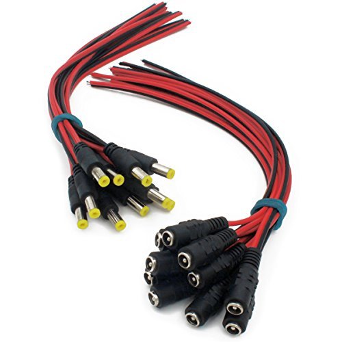 ZRAMO - 10 pares de cables de conexión 12-24 V 9-48 V CC 2-3 A para el sistema de vigilancia por vídeo ZRAMO (2,1 x 5,5 mm 24 AWG)