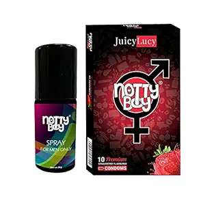 NOTTY BOY Strawberry Flavour Condom Pack of 10 with Non transferable spray 20gm