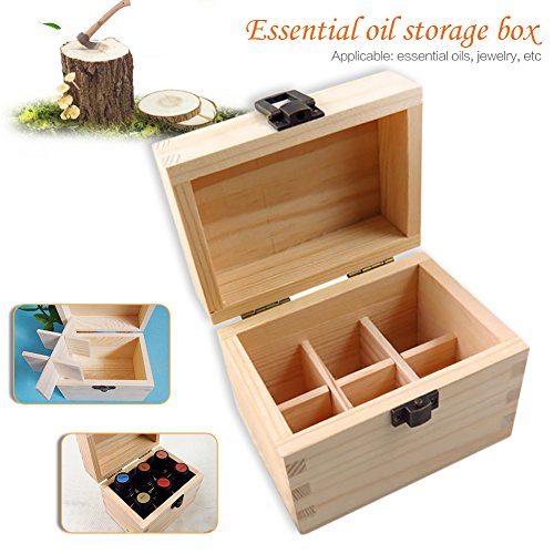 Preisvergleich Produktbild 6 Fächer Massivholz ätherisches Öl Flasche Aufbewahrungsbox Verpackung Holz Box nicht enthalten Flaschen Holz natürliche Öle Organizer Aromatherapie Fall Make-Up Carrier Roller Halter Collection enthalten