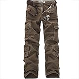 Allthemen Pantalon de Travail Homme Style Cargo - Multipoches sans Ceinture, Café, Taille 44