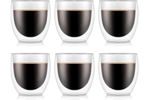 Bodum Double Walled Glasses Pack of 6 PAVINA - 250ml Coffee Cups - Dishwasher Safe Thermal Cup - Mouth-Blown Borosilicate Glass