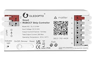 ‎GLEDOPTO GLEDOPTO GL-C-218M Matter LED Controller für RGBCCT LED-Streifen, Smart Home Steuerung, 12-24V, Kompatibel mit Apple HomeKit, Alexa, Google Home
