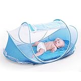 Kenmont Baby Reisebett Kinderbetten inklusive Matratze, Kissen und Moskitonetz für 0-18 Monat Baby (Blau)