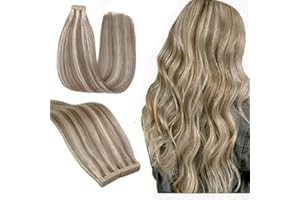 ‎HOTLULANA Tape Extensions Echthaar Chestnut Brown to Blonde Highlight 100% Natürliche Echthaar Extensions Tape Remy Haar Extension Tape in Nahtlos Glattes Skin Weft Extensions echthaar 16zoll (40cm) 20stück 40g