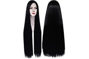 ‎MILDISO Perücke Damen 100cm Extra Lang Perücke Schwarz for Morticia Addams Kostüm Perücke Natürliche Perücke Schwarz Lang für Halloween Fasching Karneval DE101BK