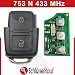 Produktbild VW 2 Tasten Autoschlüssel Gehäuse 433 Mhz Sender Volkswagen Seat 1J0 959 753 N Neu