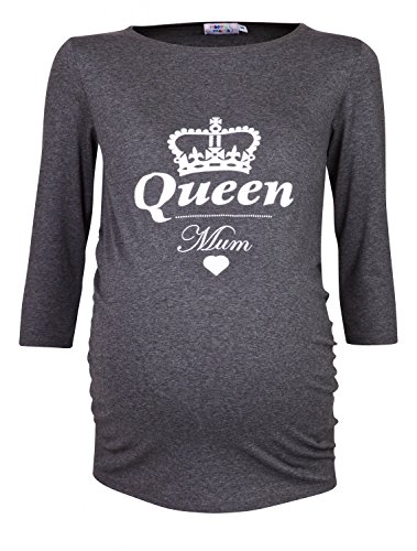 Happy Mama. Woman's Maternity Queen Mum Print T-shirt Top. 209p (Graphite, UK 10/12)