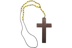 com-four® Collar con Colgante de Cruz - Cadena de Sacerdote - Bisutería para Disfraz de Halloween, Carnaval (Cruz - Madera)