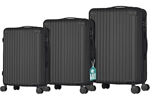PROVITERA Set 3 Valigie Rigide in ABS, Valigia Rigida 38-59 - 90 Litri, Manico Telescopico, Ruote Easy Roll, Trolley Resistente e Leggero da Viaggio, Bagaglio a Mano (Nero Corvo)