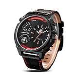 EASTPOLE Herrenuhr Duale Zeitzone Kompass Leder Sport XXL Quarz Analog Armbanduhr WMB116