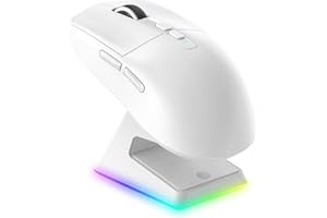 VGN GAMEPOWER ATTACK SHARK X6 SUPERLIGHT Mouse Gaming Wireless con Station di Carica, 49g Ultraleggero eSport Mouse da Gioco G502, 26000DPI, Sensore PixArt PAW3395, 2.4G/Bluetooth/Cablato, Bianco