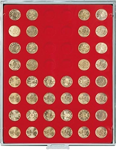 Coin box with 48 compartments, each 24,25 mm Ø (Lindner 2549), e.g. for 50 Euro-Cent, 1 Mark Kaiserreich, 25 cents (US), State Quarters - Version: Standard