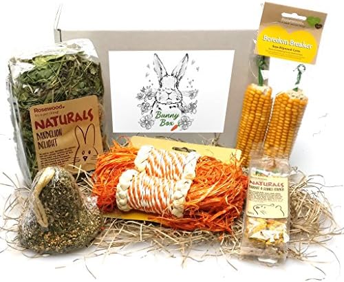 Paw Treats The Nibbles Bunny Box - Sun Ripened Corn - Corn Rattles - Dandelion Delights - Natural Carrot & Fennel Sticks - Parsley Bell - By