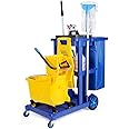 YXX- Grey/Blue 3-Shelf Housekeeping Cart Organizer with Lid & Detachable Bag, Commercial Janitorial Trolley for Cleaning Supplies & Schools (Color : Style-2)