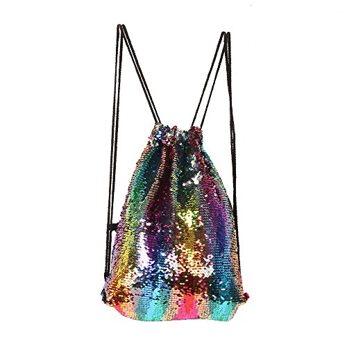 Winmany Mermaid Sequin Drawstring Backpack Glittering Outdoor Shoulder Bag, Magic Reversible Glitter Drawstring Backpack, Fashion Bling Shining Bag, Sports Backpack Bag