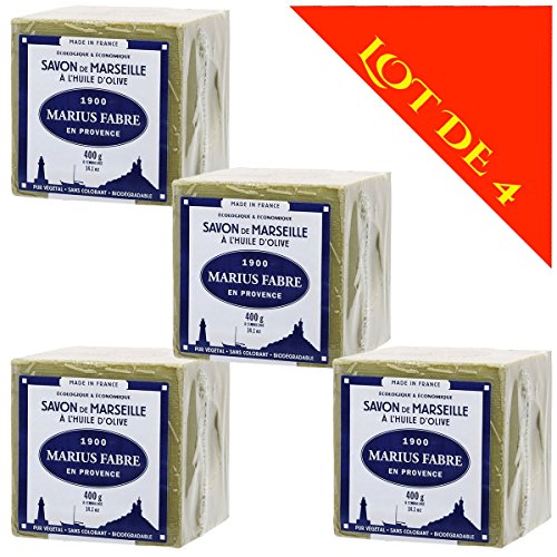 Lot de 4 savons de MARSEILLE à L'HUILE D'OLIVE - Cubes de 400g - Marius Fabre