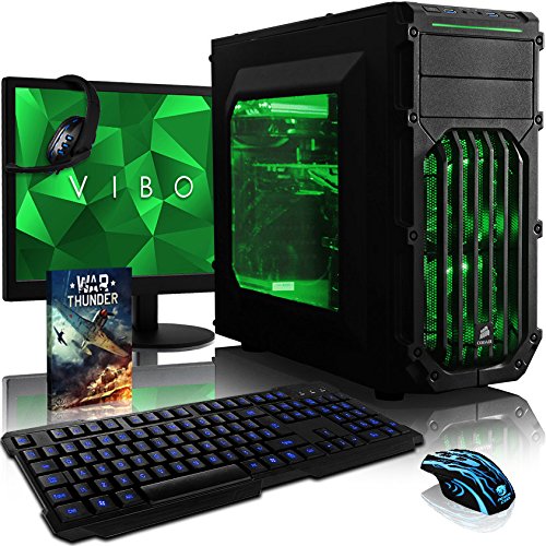 VIBOX Centre Komplett-PC Paket 4 Gaming PC - 4,0GHz AMD FX Quad-Core Prozessor, GTX 1050 GPU, Super, Desktop Gamer Computer mit Spielgutschein, 22" HD Monitor, Gamer Tastatur & Mouse, Grün Innenbeleuchtung, lebenslange Garantie* (3,8GHz (4,0GHz Turbo) Superschneller AMD FX 4300 Quad-Core Prozessor CPU, Nvidia GeForce GTX 1050 2GB Grafikkarte GPU, 8GB DDR3 1600MHz RAM, 1TB HDD Festplatte, Raijintek CPU Kühler, 400W 85+ Netzteil, Corsair Gehäuse, AM3+ Mainboard, Ohne Windows Betriebssystem)