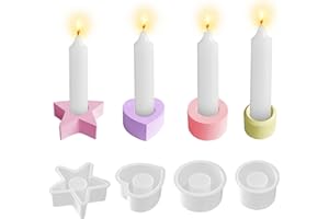 TYFYH Silikonform Kerzenhalter 4 Stück Silikonformen Gießformen Kerzenhalter, Silikon Gießform Kerzenhalter, DIY 3D Kerzenhalter Silikonformen Epoxidharz Runder Stern Herz für Halloween, Party