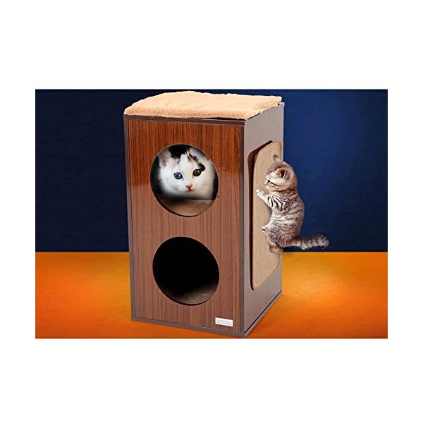 HTZ Cat's Climbing Frame Buco di Gatto Giocattoli per Gatti Doppio Foro Rotondo Letto Cat Legno Cioccolato Pet Letto Cat…