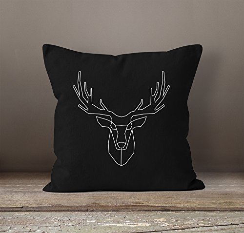 Kissenbezug Kissen-Hülle Hirsch Polygon Geweih Geometrisch Formen Deko-Kissen 40×40 Baumwolle Autiga® schwarz 40cm x 40cm - 2