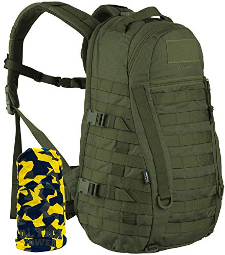 Wisport Mochila Robusta + Ultrapower Tubular | Dayback | Exterior | Viaje | Montaña | Bicicleta | Ocio | Escalada | Cordura | Caracal 25 L, Camuflaje:Olive Green
