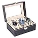 Produktbild hoyofo 3 Slots Luxus Leder Display Armbanduhr Aufbewahrungsbox mit Glas Fenster, Schmuck Fällen