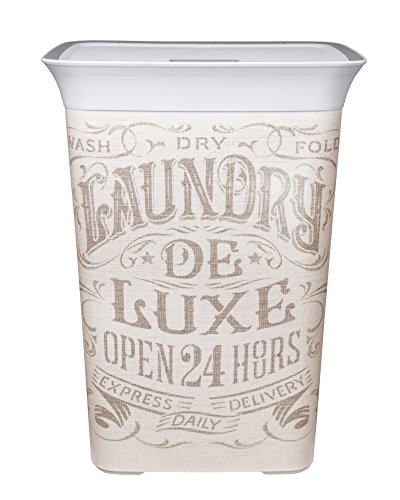 Wäschetruhe Set Wäschekorb Wäschepuff mit Belüftung Moda Vintage 60 Liter mit Deckel + 45 Liter Wäschesammler mit 4 Griffen - 2