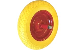 FERROELETTRA Ruota Carriola Piena Gialla - Ruota Carriola da Giardino 3.50-8 Antiforatura in PU, include Pneumatico e Asse, Ø 350 mm (Interasse 150 mm)