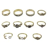 11pcs Moda Etnico Aleación Luna Cristal Flor Anillo Conjunto